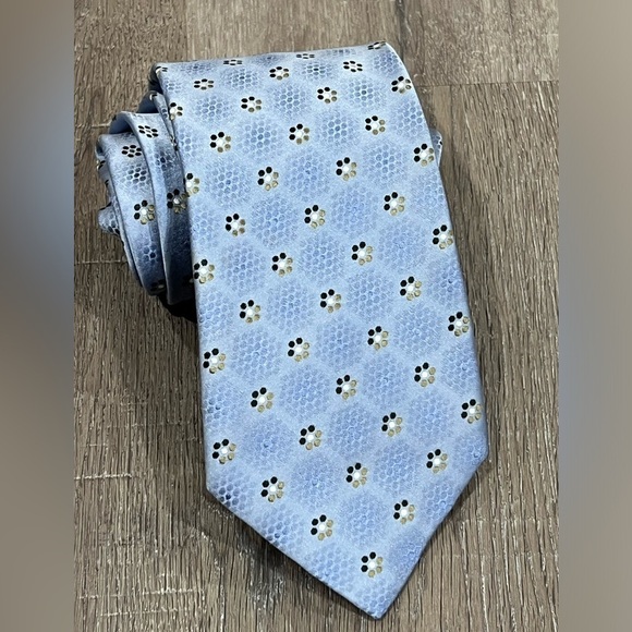 Ermenegildo Zegna Tie Pastel Blue Geometric Sunburst 1000% Silk Made in Italy - Picture 2 of 11